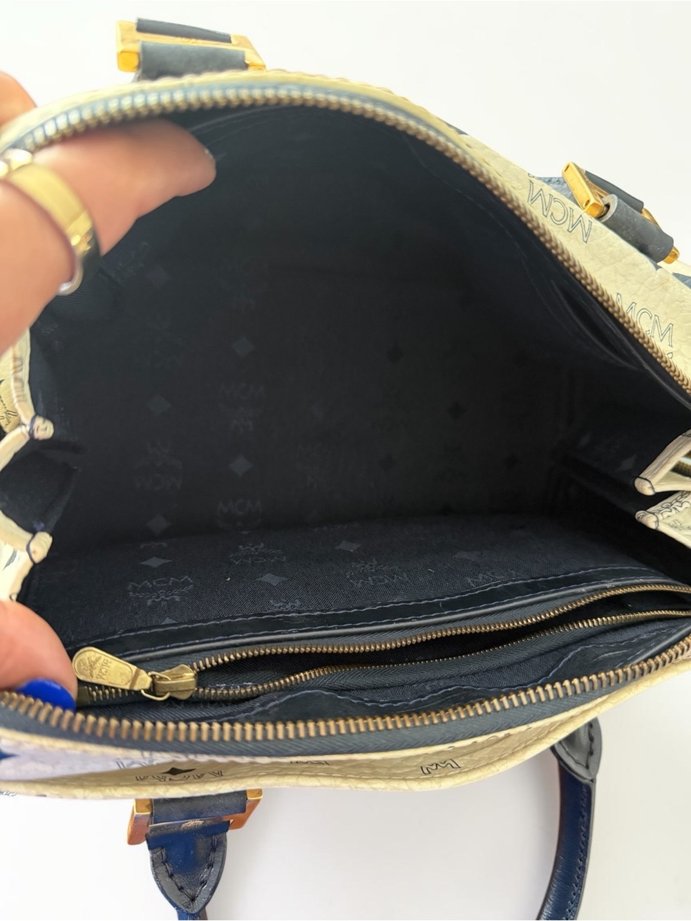 MCM Vintage Visetos Boston Satchel Ivory Black Monogram Top Handle Bag - Picture 7 of 11